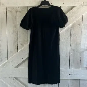 knee length dresses for ladies Black Backless Puff-Sleeve Midi Dress  trinarosh
